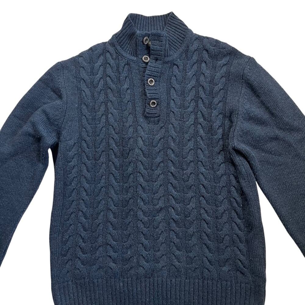 Lorenzo Magni Made in Italy Wool Blend Cable Knit Sweater Men’s Size L Navy Blue